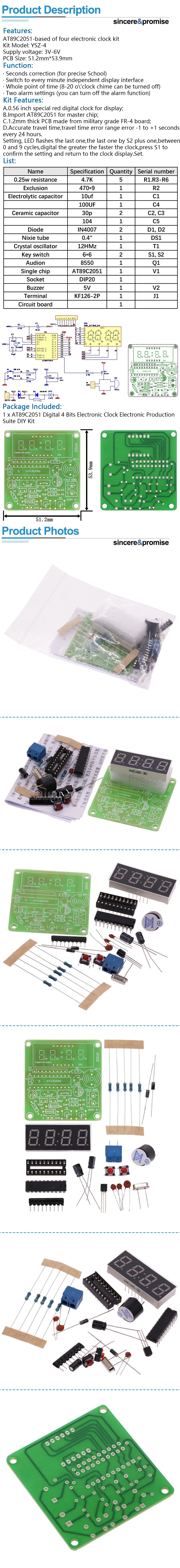 High Quality C51 4 Bits Electronic Clock Electronic Production Suite DIY Kit AT89C2051 LED Display Electronic Module