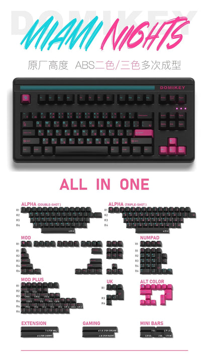 Domikey Miami Night Cherry Profile abs doubleshot keycap for mx keyboard poker 87 104 gh60 xd64 xd68 xd84 BM60 BM65 BM68 BM80