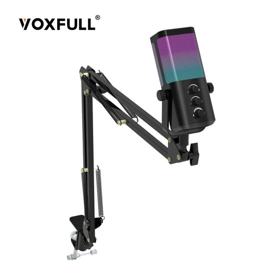 Voxfull M70 Professional Ribbon Streaming Type C Podcasting Gaming RGB Recording Condenser Microphone with Arm Stand for Gamer