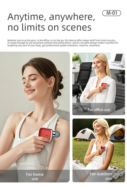 Mini Pocket Fascia Gun with 4 Silicone Massage Heads Lightweight Portable Perfect for Office Home Use Low-noise Muscle Massager