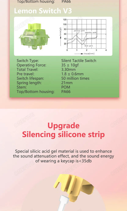 Outemu Silent Peach V3 Switch Lubed Silent Lemon V3 Switches Mechanical Keyboard Linear Tactile 5Pin Hot swap PA66 Pre Lubed POM