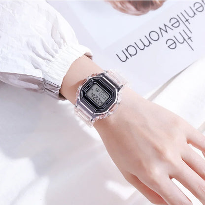 INS Electronic Watch Female Students Waterproof LED Watch Network Red Sports Transparent Small Square Watches for Women Relogio