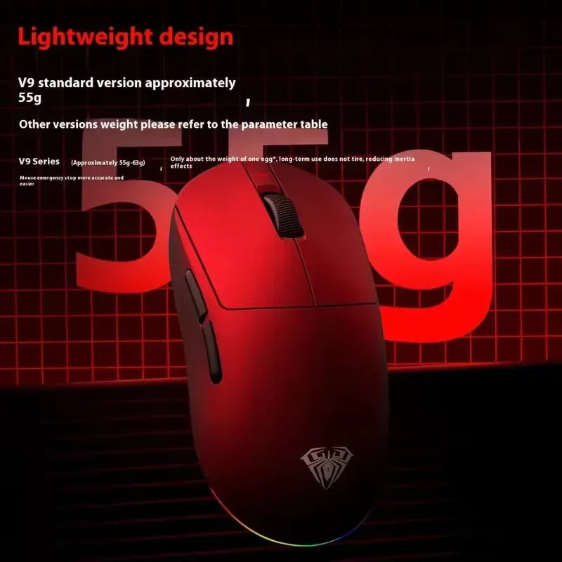 Aula V9 Ultra Wireless Gaming Mouse Custom Esports Design Dual 8K 3 Mode PAW3950 Sensor 55g Lightweight Ergonomic Accessory