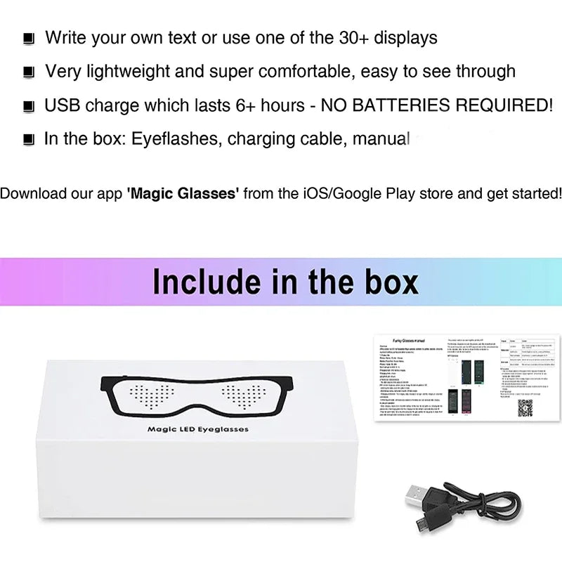 Bluetooth LED Glasses DIY Multilingual Text Graffiti RGBW/RED/Green Color for Halloween Party Rave Music Festival Glow Glasses