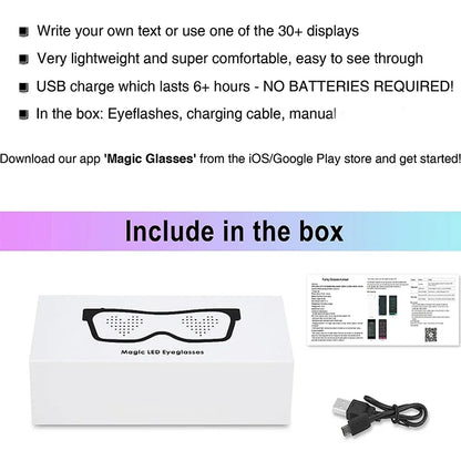 Bluetooth LED Glasses DIY Multilingual Text Graffiti RGBW/RED/Green Color for Halloween Party Rave Music Festival Glow Glasses
