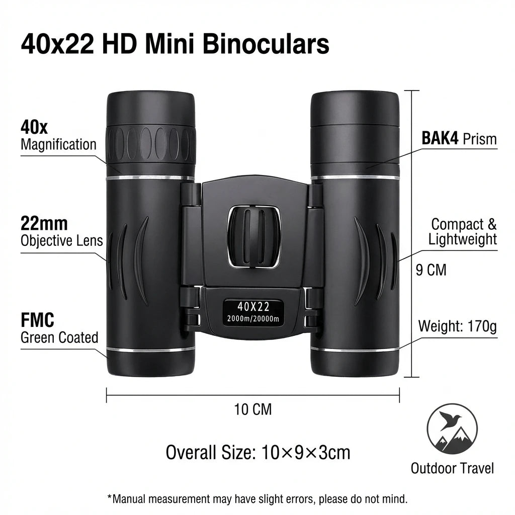 40x22 HD Binoculars with BAK4 FMC: 2000M Long Range Folding Mini Telescope, Ideal for Hunting, Sports, Camping & Travel