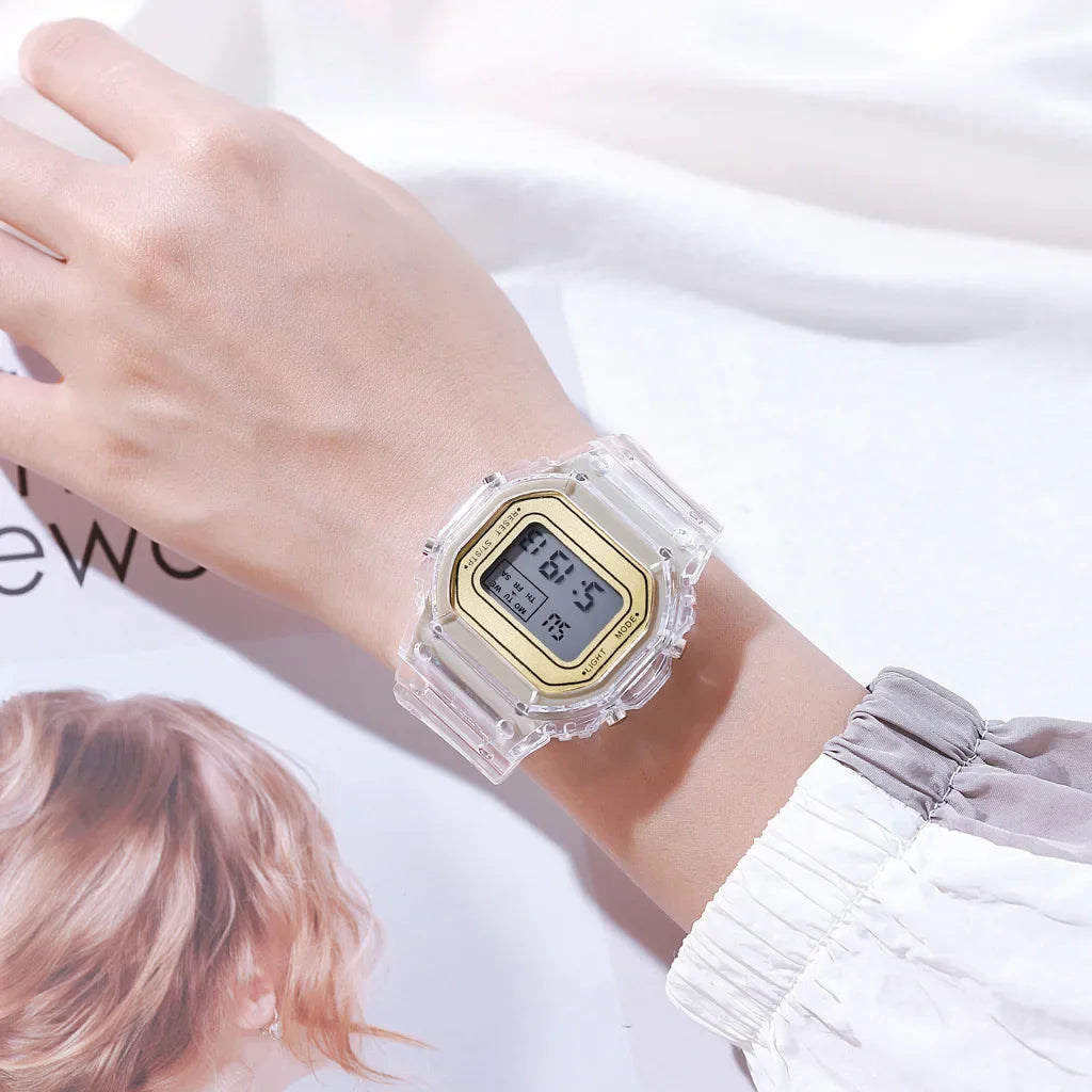 INS Electronic Watch Female Students Waterproof LED Watch Network Red Sports Transparent Small Square Watches for Women Relogio