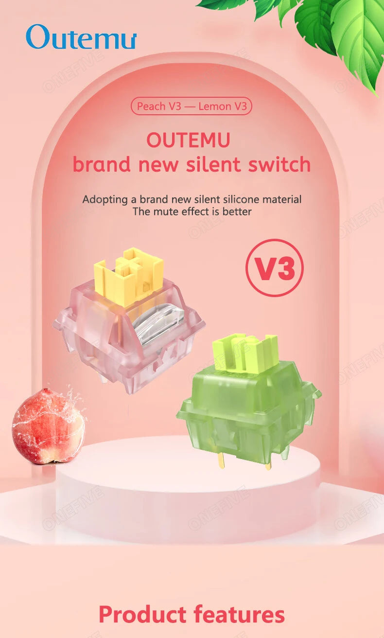 Outemu Silent Peach V3 Switch Lubed Silent Lemon V3 Switches Mechanical Keyboard Linear Tactile 5Pin Hot swap PA66 Pre Lubed POM