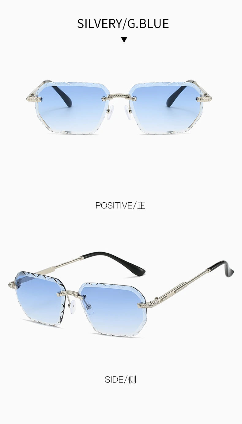 Rimless Square Metal Sun Glasses Women Men Fashion Luxury Sun Glasses Beach Travel Eyeglasses Lady Man UV400 Protective Glasses