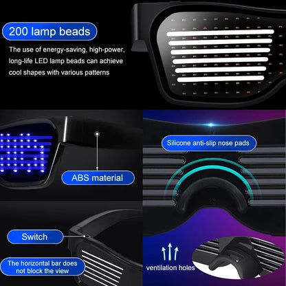 Bluetooth LED Glasses DIY Multilingual Text Graffiti RGBW/RED/Green Color for Halloween Party Rave Music Festival Glow Glasses