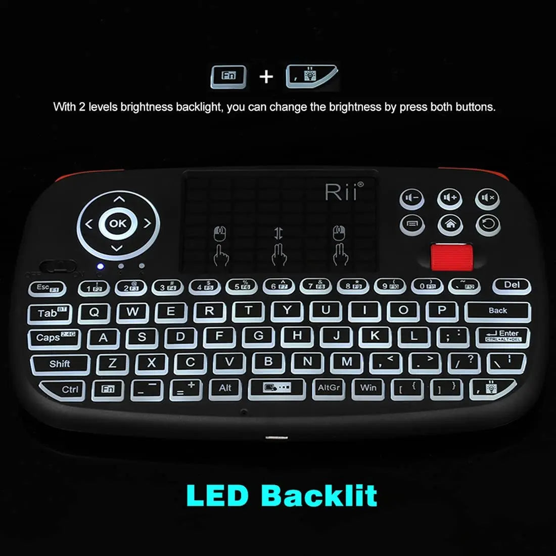 Rii i4 Mini Bluetooth Wireless Keyboard With Touchpad 2.4GHz Backlit Mouse Remote Control For Windows Android TV Box Smart TV