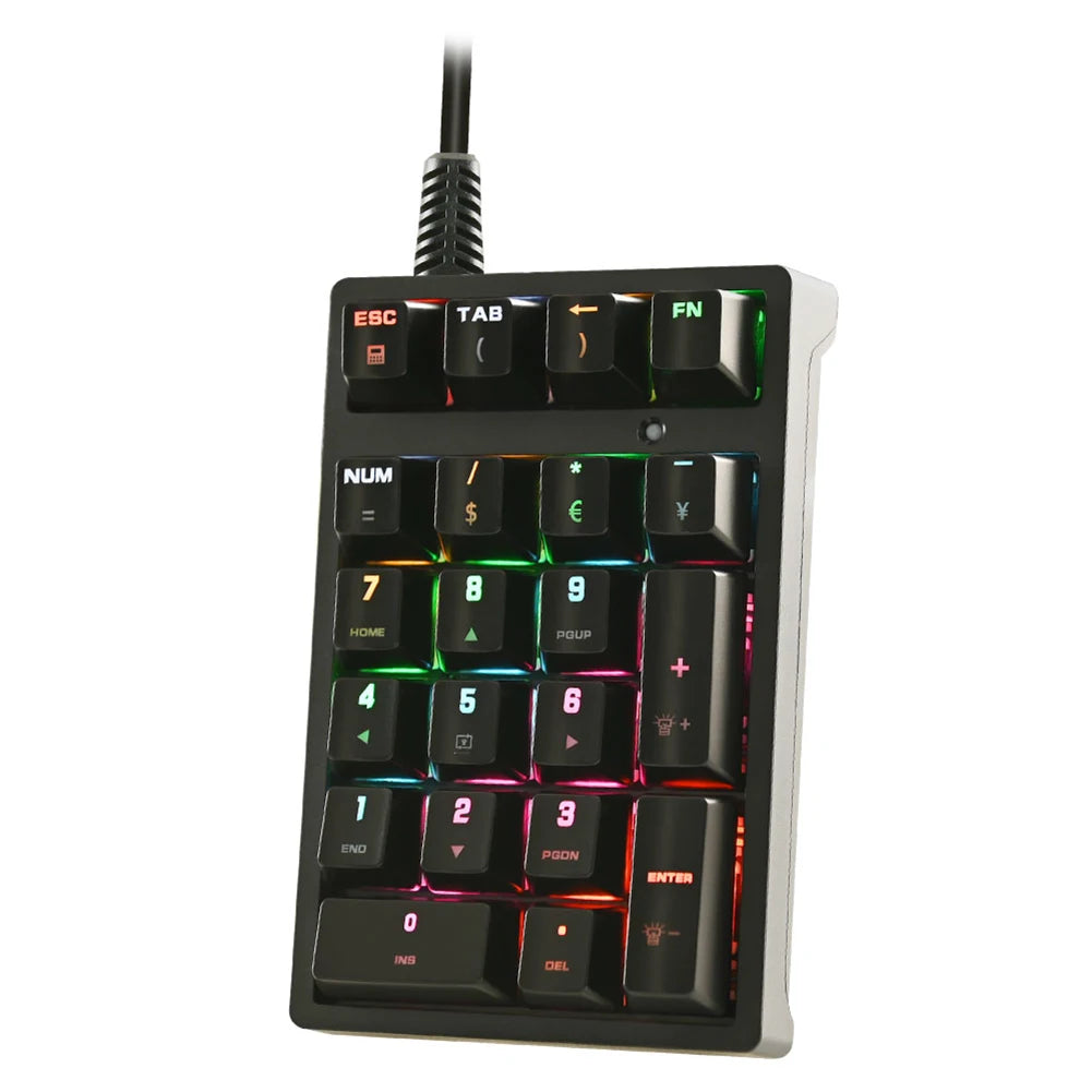 21 Key Digital Keyboard Wired Ergonomic RGB Backlit Mechanical Keyboard Keycaps Sensitive for Desktop Laptop for Office Business