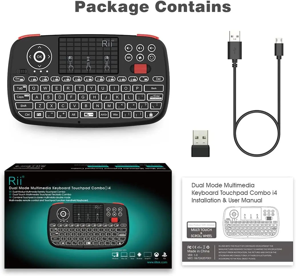 Rii i4 Mini Bluetooth Wireless Keyboard With Touchpad 2.4GHz Backlit Mouse Remote Control For Windows Android TV Box Smart TV