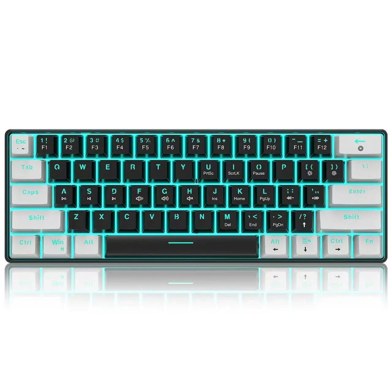 60% Mechanical Keyboard, Gaming Keyboard With Blue Switches And Sea Blue Backlit Small Compact