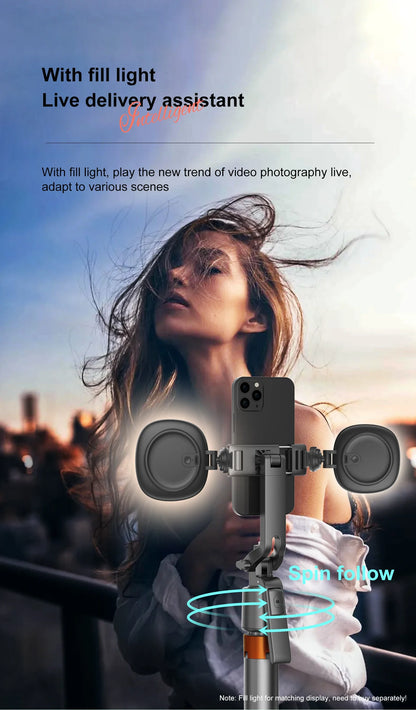 180cm/71in Tall Foldable Tripod, Auto Face Tracking Gimbal Bluetooth Remote Control Selfie Stick, Mobile Phone Bracket for Video