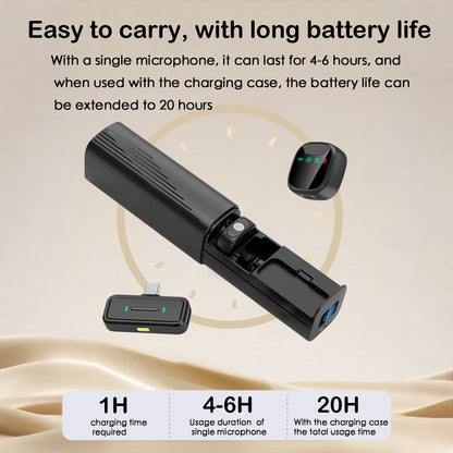 Mini wireless lavalier microphone,with charging case,long battery life, latest noise reduction technology