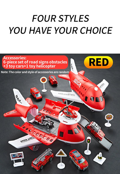 Children's Airplane Car Model Toys Inertial Model Simulation Planes Multifunctional Toys,Random 3 Cars,1 Helicopter,6 Road Signs