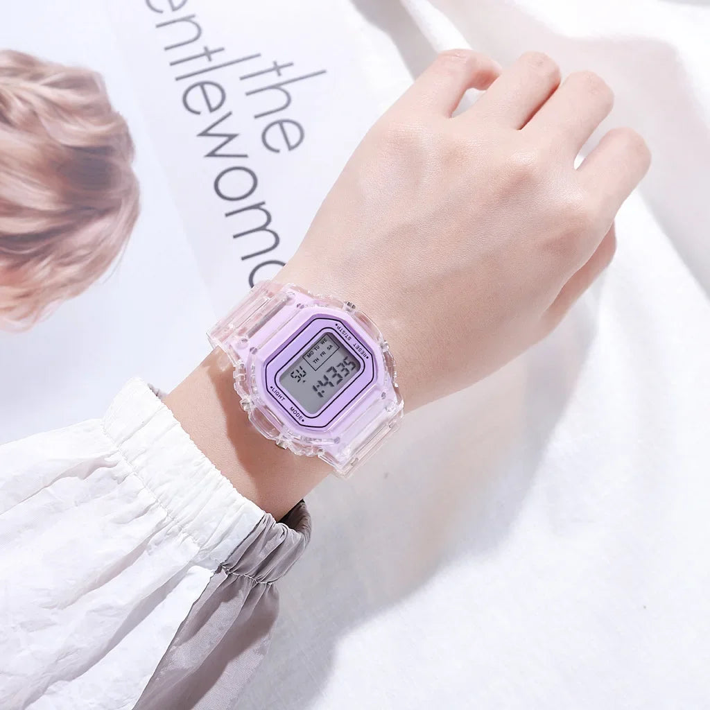 INS Electronic Watch Female Students Waterproof LED Watch Network Red Sports Transparent Small Square Watches for Women Relogio