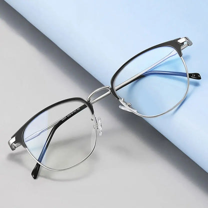 Classic Semi Rimless Anti Blue Light Blocking Glasses Metal Frame Men Square Ray Filter Eyeglasses Frames Computer Women Goggles