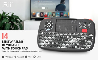 Rii i4 Mini Bluetooth Wireless Keyboard With Touchpad 2.4GHz Backlit Mouse Remote Control For Windows Android TV Box Smart TV