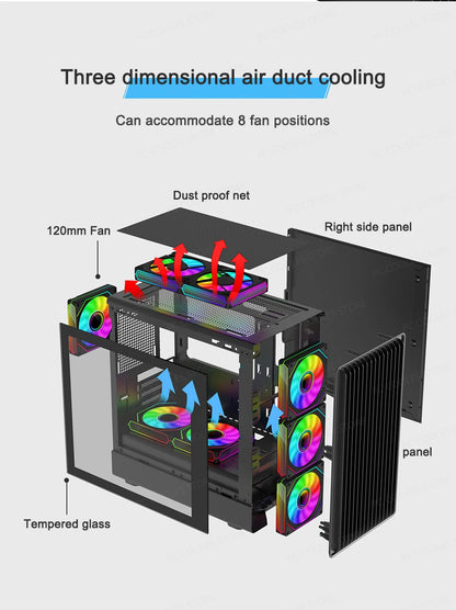 Power Train V1 MATX ITX Chassis Desktop Computer Side Transparent Glass Vertical Host Support 240/280 Water Cooling PC Case