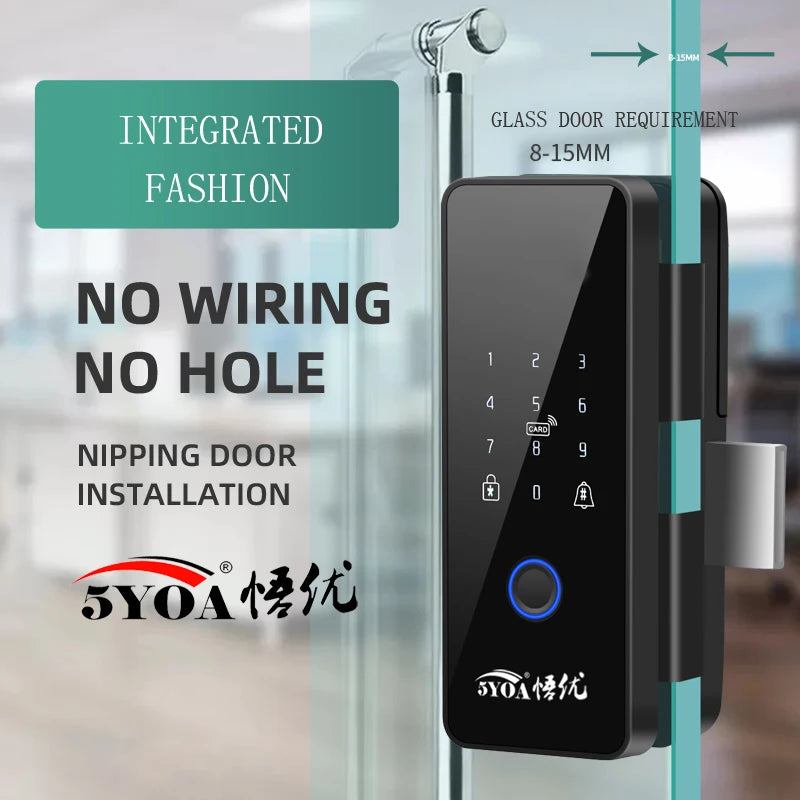 Tuya APP Fingerprint Lock Bluetooth Smart Glass Door Biometric Electronic Control Door Lock 13.56Mhz RFID Remote Unlock
