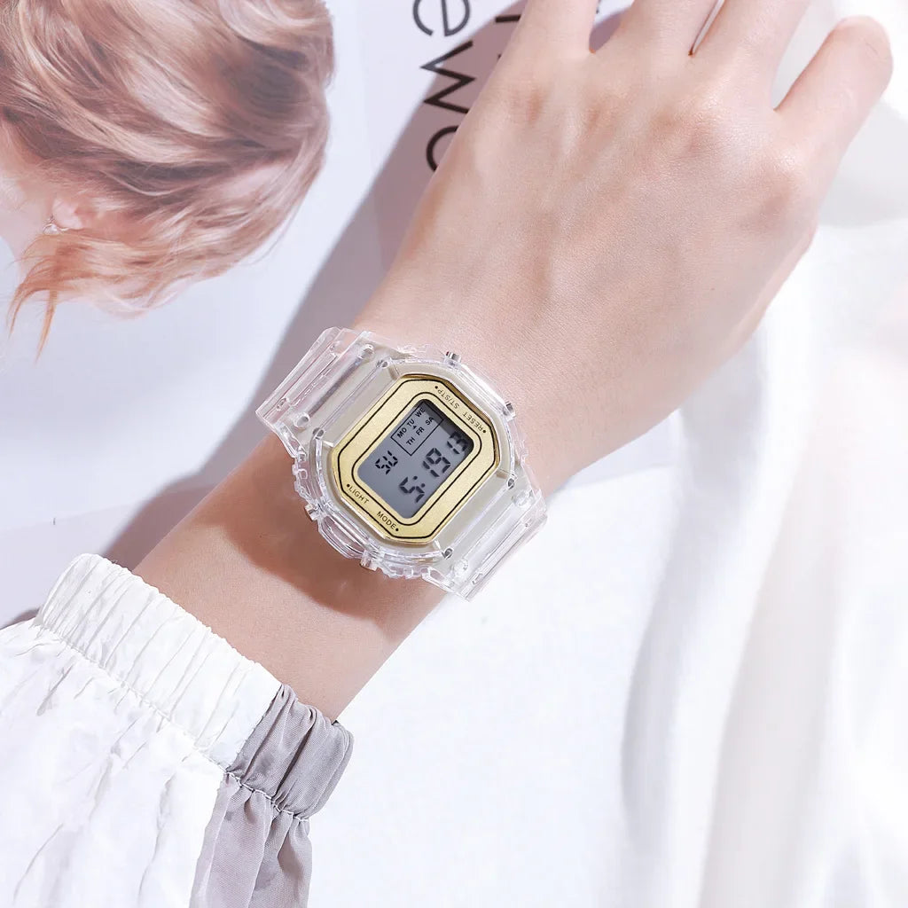 INS Electronic Watch Female Students Waterproof LED Watch Network Red Sports Transparent Small Square Watches for Women Relogio