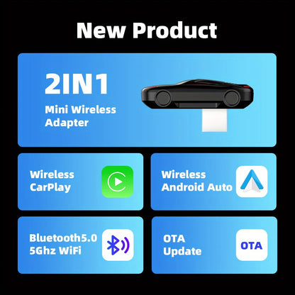 2-in-1 car CarPlay equipped with color ambient lights, plug and play, voice control, suitable for 90% of vehicle models