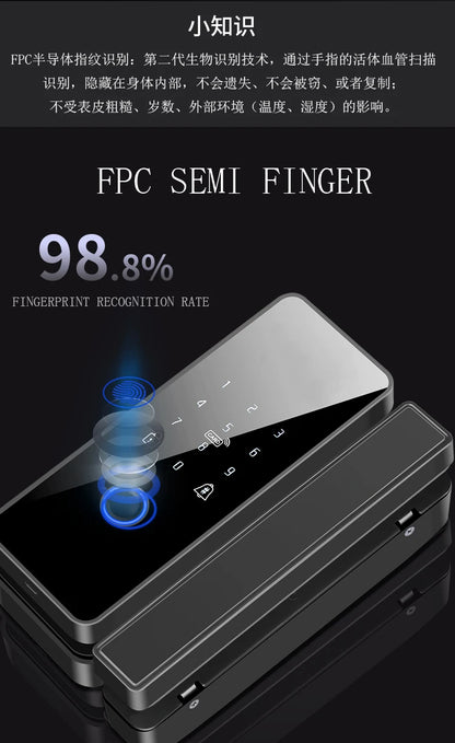 Tuya APP Fingerprint Lock Bluetooth Smart Glass Door Biometric Electronic Control Door Lock 13.56Mhz RFID Remote Unlock