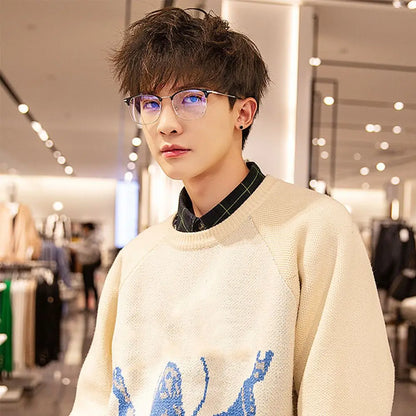 Classic Semi Rimless Anti Blue Light Blocking Glasses Metal Frame Men Square Ray Filter Eyeglasses Frames Computer Women Goggles