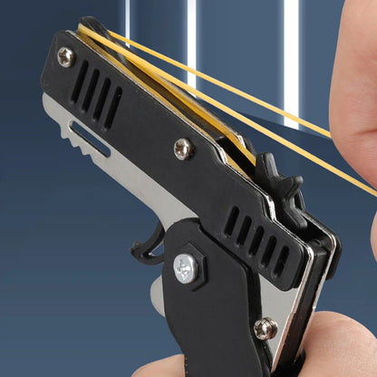Metal Burst Rubber Band Toy - Mini Folding Launcher Toy With Keychain And 60pcs Rubber Bands,Perfect Gift for Christmas