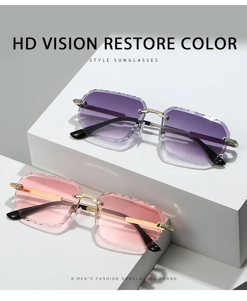 Rimless Square Metal Sun Glasses Women Men Fashion Luxury Sun Glasses Beach Travel Eyeglasses Lady Man UV400 Protective Glasses