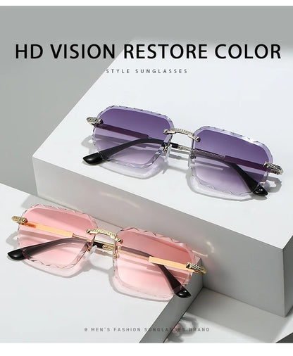 Rimless Square Metal Sun Glasses Women Men Fashion Luxury Sun Glasses Beach Travel Eyeglasses Lady Man UV400 Protective Glasses