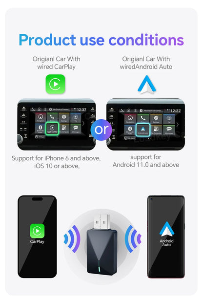 NEW Wireless Mini Box 2in1 CarPlay Android Auto Wireless Mini Box Adapter Smart Plug And Play Dongle Bluetooth WiFi Fast Connect