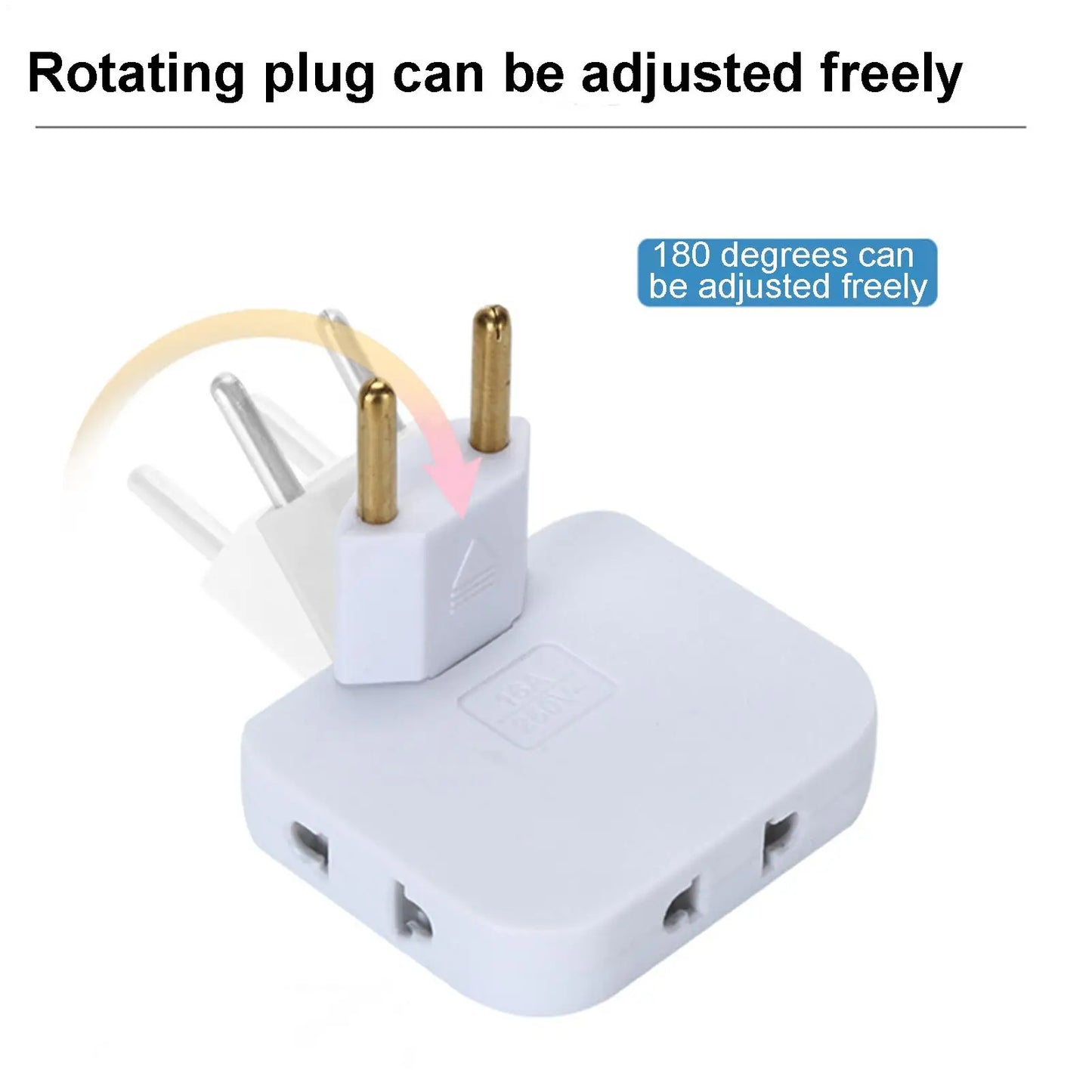 3 Way Outlet Adapters Multiple Outlet Splitter 2500W Multifunctional Space Saving Portable 180 Degree Rotating Tip Flat