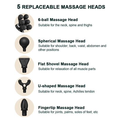 6-Heads Handhel Fascia Gun High Frequency Vibration Body Massage Gun Neck Shoulder Waist Back Handle Massager Fascia masajeador