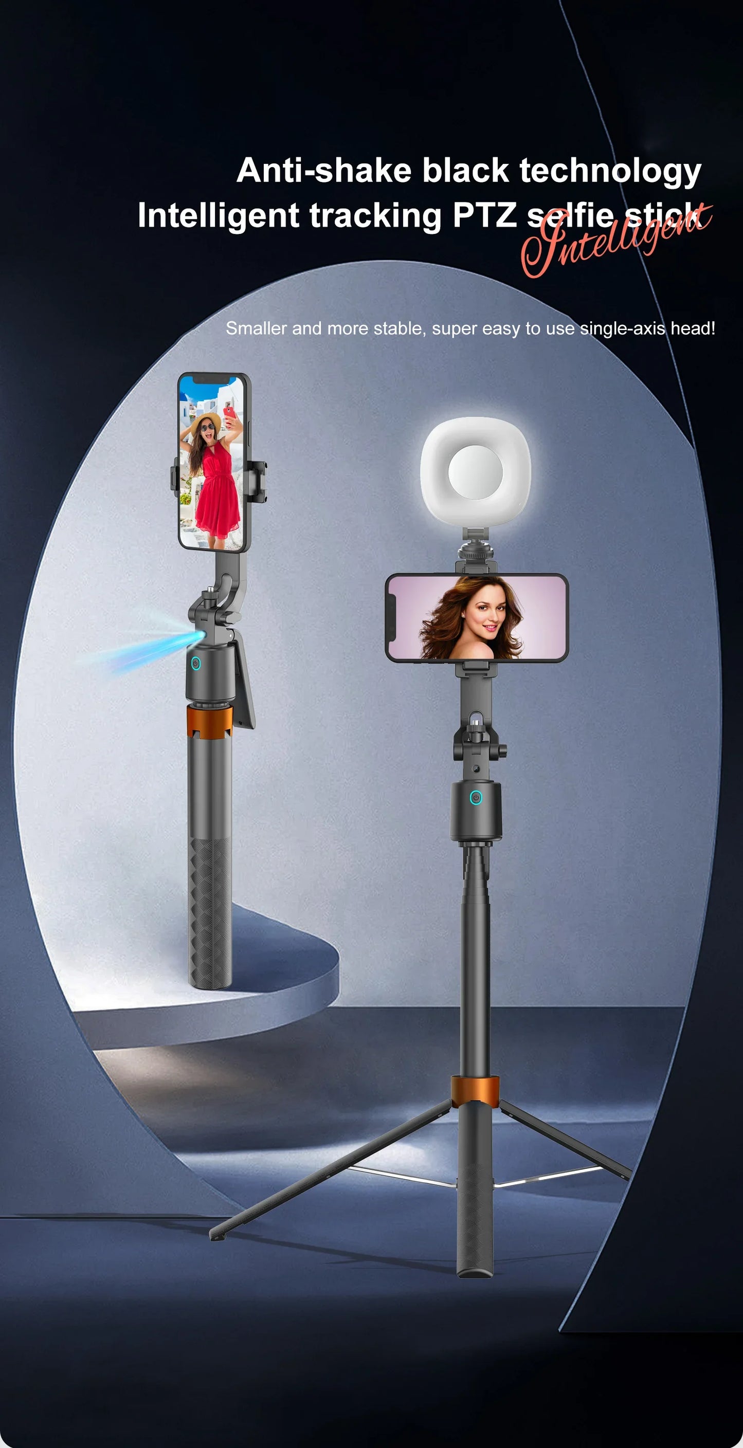 180cm/71in Tall Foldable Tripod, Auto Face Tracking Gimbal Bluetooth Remote Control Selfie Stick, Mobile Phone Bracket for Video