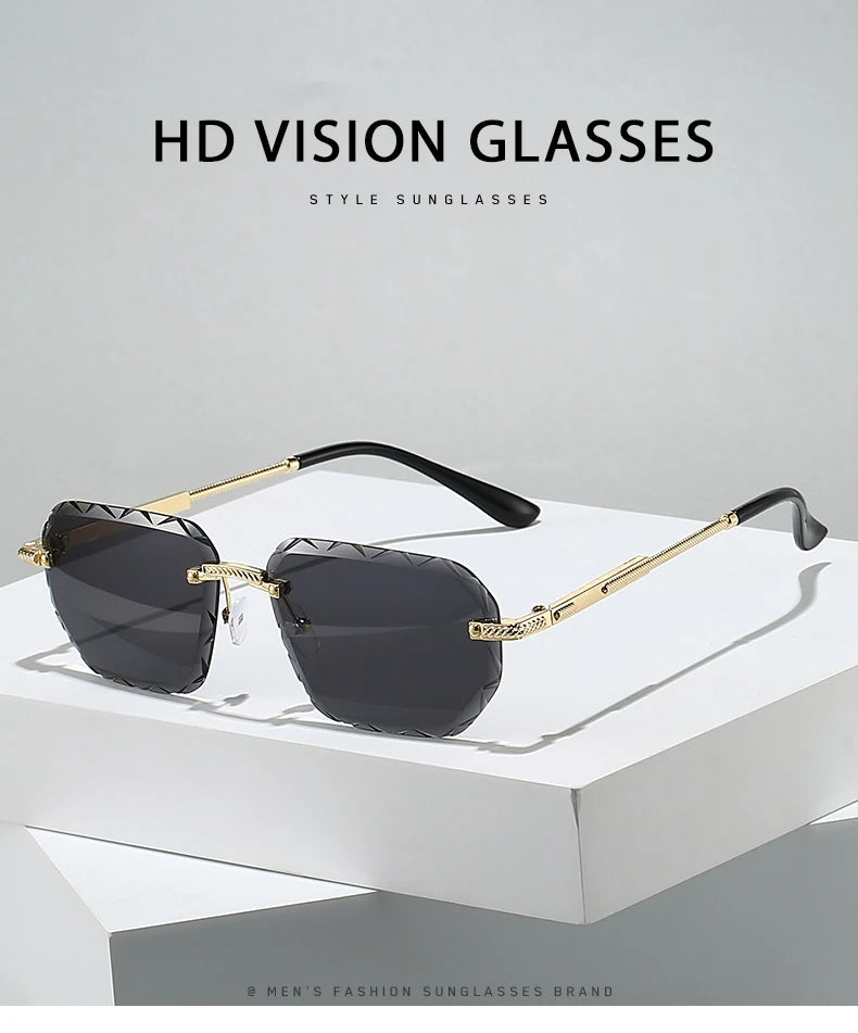 Rimless Square Metal Sun Glasses Women Men Fashion Luxury Sun Glasses Beach Travel Eyeglasses Lady Man UV400 Protective Glasses