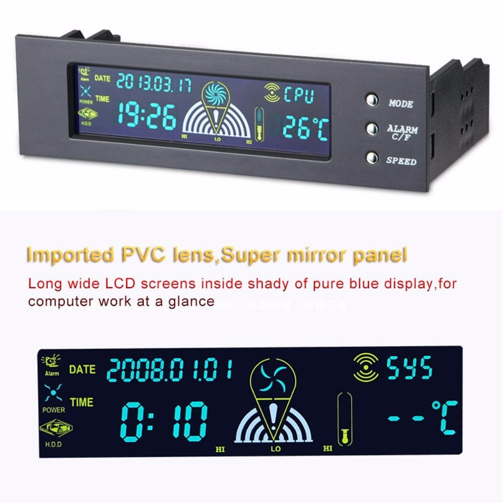 5.25 Inch 12V PC Computer Fan Controller 3 Fan Speed Controller Temperature Sensor LCD Digital Display Front Panel For PC