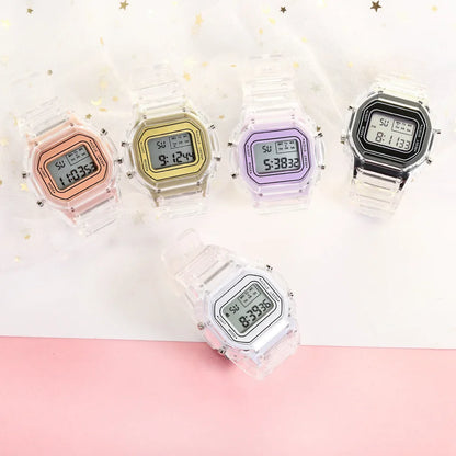 INS Electronic Watch Female Students Waterproof LED Watch Network Red Sports Transparent Small Square Watches for Women Relogio