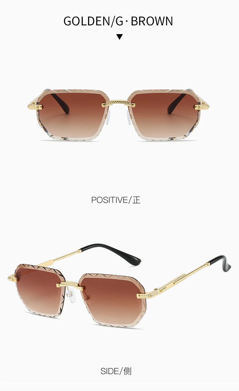 Rimless Square Metal Sun Glasses Women Men Fashion Luxury Sun Glasses Beach Travel Eyeglasses Lady Man UV400 Protective Glasses
