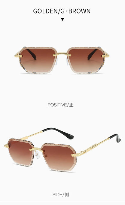 Rimless Square Metal Sun Glasses Women Men Fashion Luxury Sun Glasses Beach Travel Eyeglasses Lady Man UV400 Protective Glasses