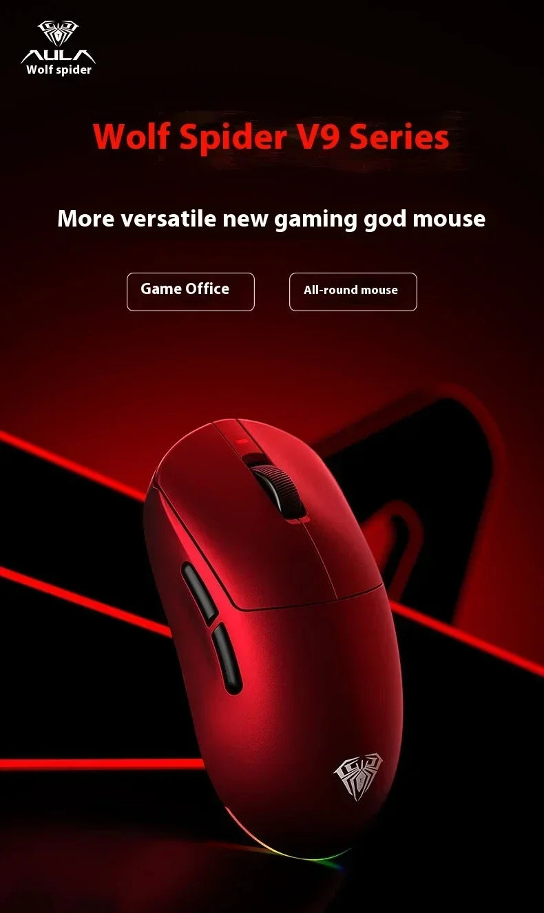 Aula V9 Ultra Wireless Gaming Mouse Custom Esports Design Dual 8K 3 Mode PAW3950 Sensor 55g Lightweight Ergonomic Accessory