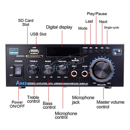 Woopker AK35/AK45/AK45 Pro/AK55 Digital Amplifier Bluetooth Sound Amplifier 2 Channel HIFi FM USB Audio Amp For Home Car Karaoke