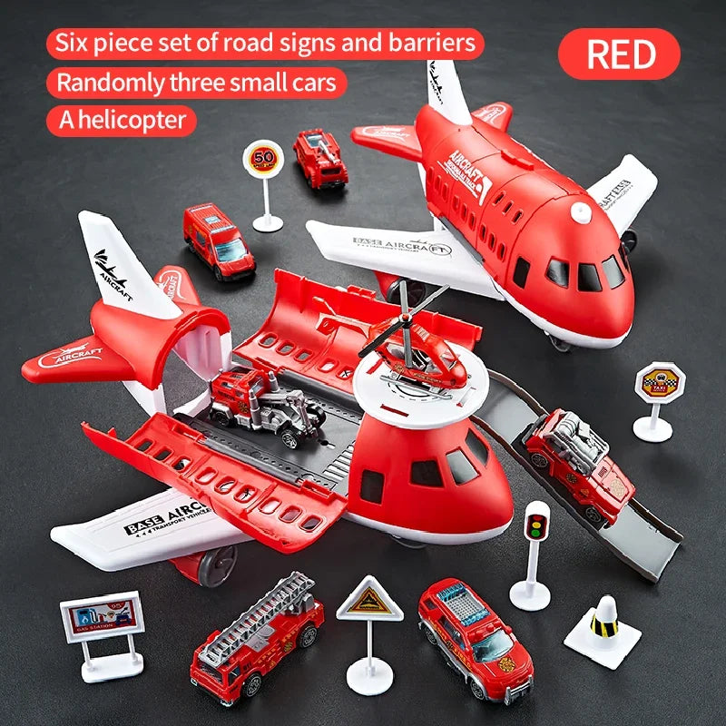 Children's Airplane Car Model Toys Inertial Model Simulation Planes Multifunctional Toys,Random 3 Cars,1 Helicopter,6 Road Signs