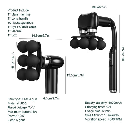 6-Heads Handhel Fascia Gun High Frequency Vibration Body Massage Gun Neck Shoulder Waist Back Handle Massager Fascia masajeador