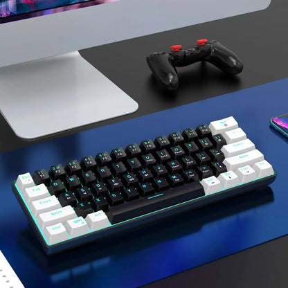 60% Mechanical Keyboard, Gaming Keyboard With Blue Switches And Sea Blue Backlit Small Compact