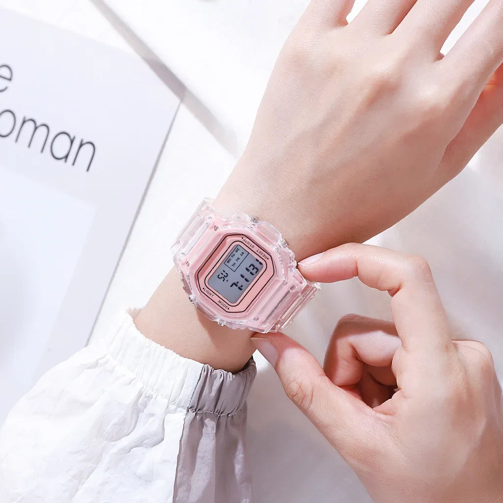 INS Electronic Watch Female Students Waterproof LED Watch Network Red Sports Transparent Small Square Watches for Women Relogio