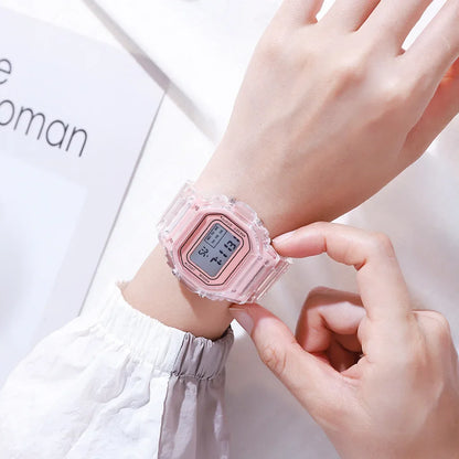 INS Electronic Watch Female Students Waterproof LED Watch Network Red Sports Transparent Small Square Watches for Women Relogio
