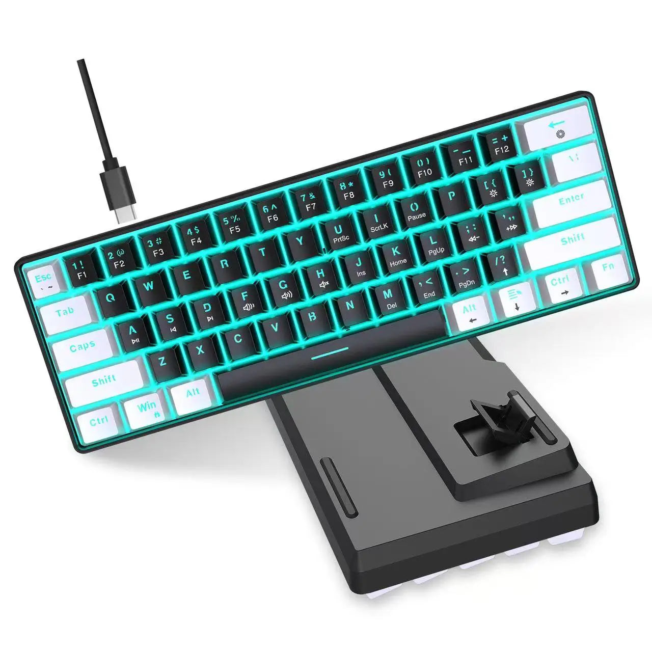 60% Mechanical Keyboard, Gaming Keyboard With Blue Switches And Sea Blue Backlit Small Compact